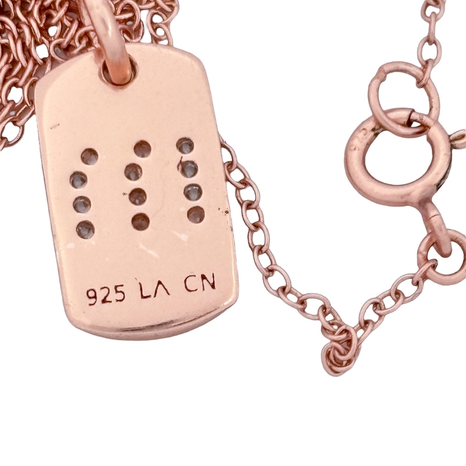Cubic Zirconia Rose Gold-Plate “M” Dog Tag Necklace | 18″