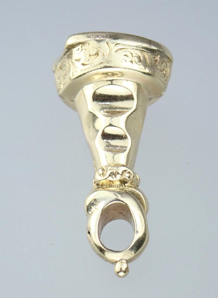 Fab Antique Georgian 9K Gold Bloodstone Floral Bird Pigeon Intaglio Seal Pendant