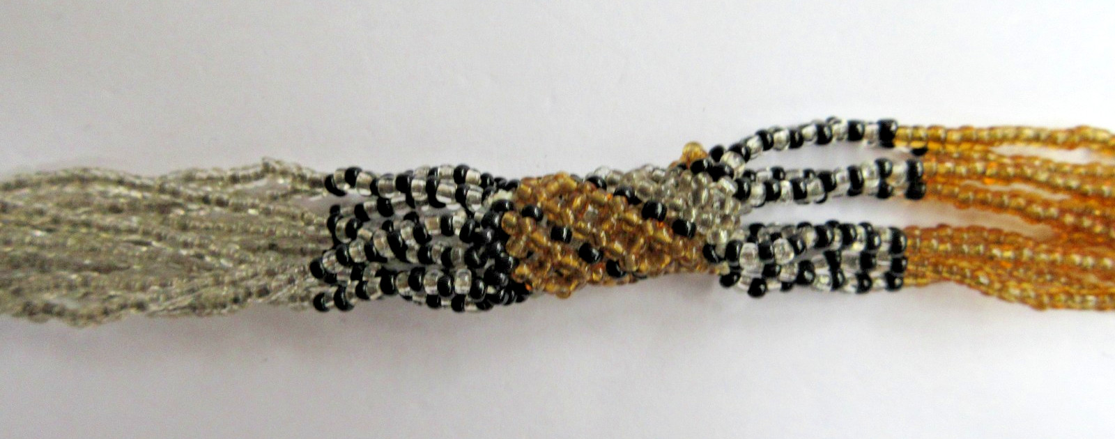 Multi Strand Twisted Woven Sead Bead Beaded Black Bronze Silver Necklace 22″