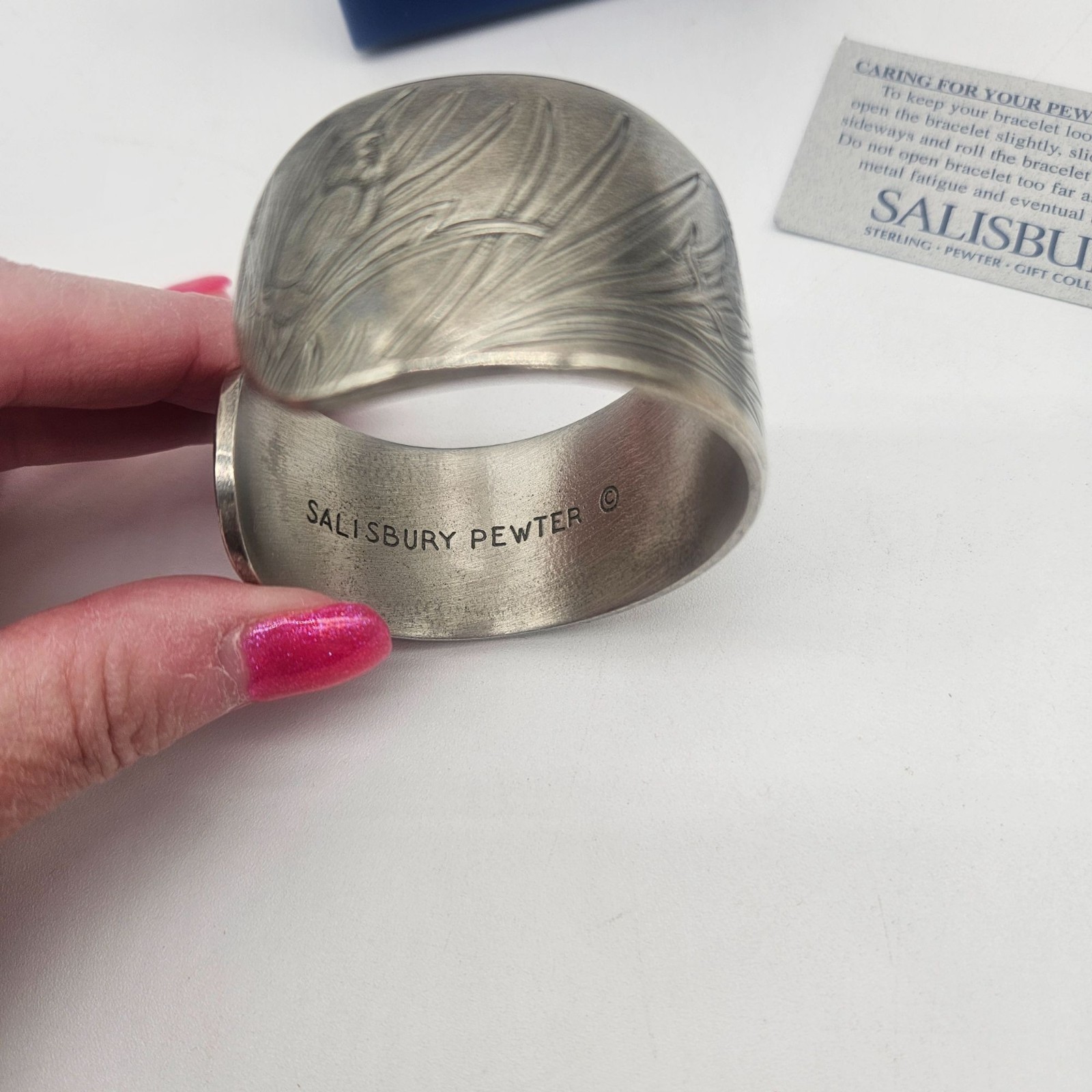Salisbury Pewter Cuff Bracelet Birth Month Flower January Carnation Boxed