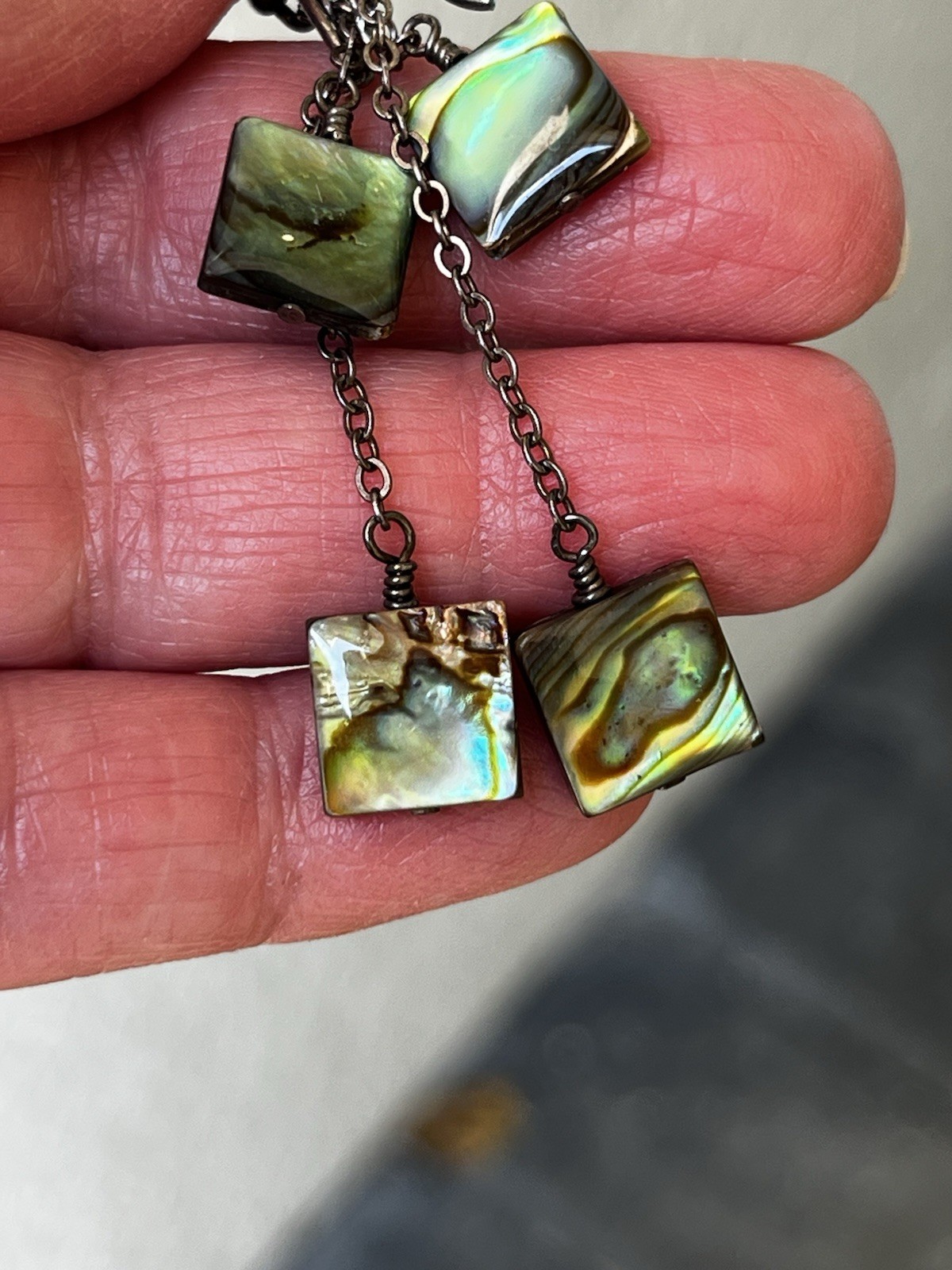 Iridescent Abalone Drop / Dangle Earrings On 925 Sterling Silver, Sx 925 THAI
