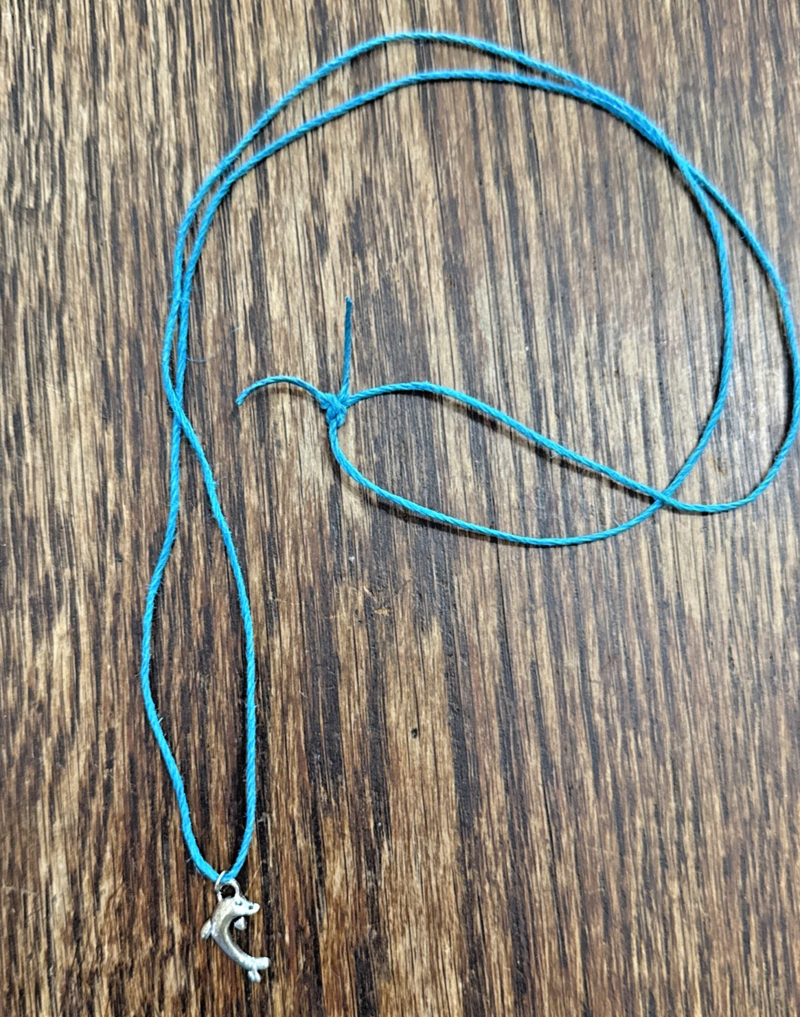 DOLPHIN CHARM Dainty Necklace Hemp Cord Boho Beach Ocean Tibetan Silver Tone