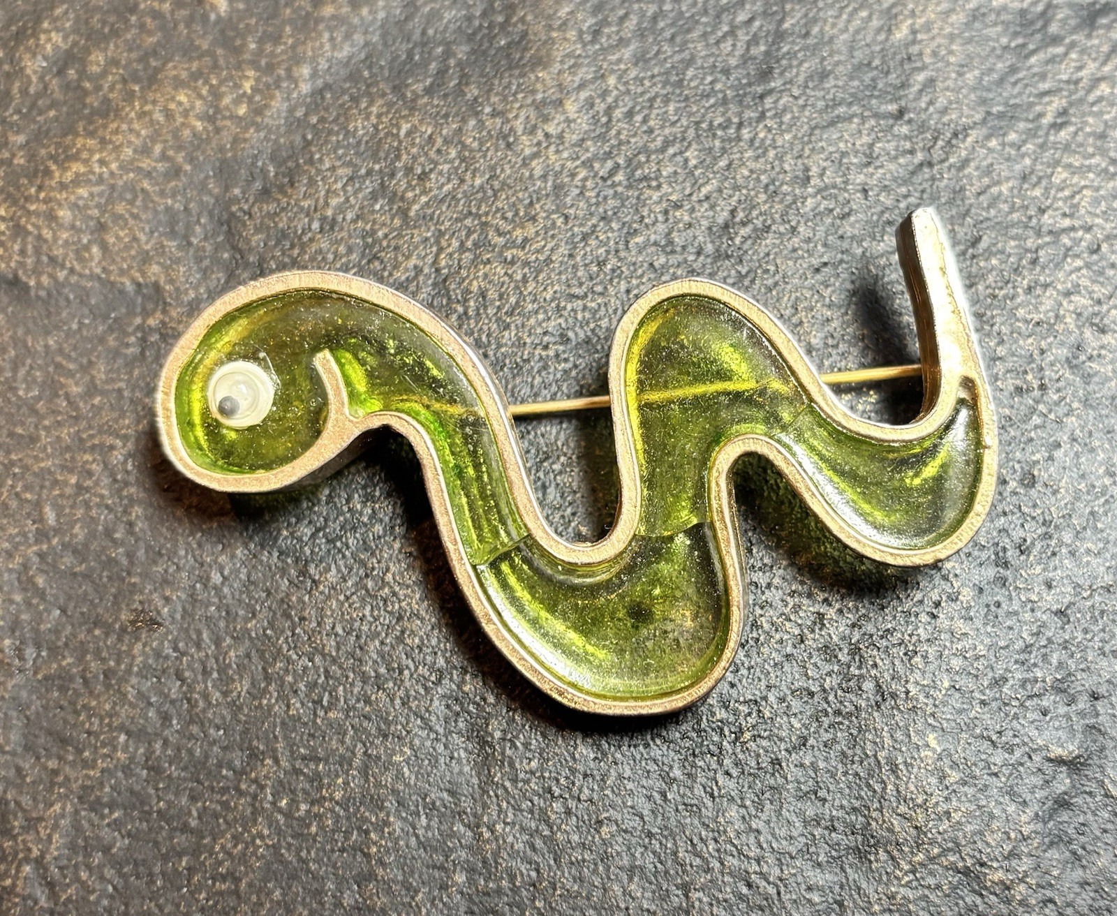 Vintage Lester Joy Plique-à-jour Green Snake Brooch