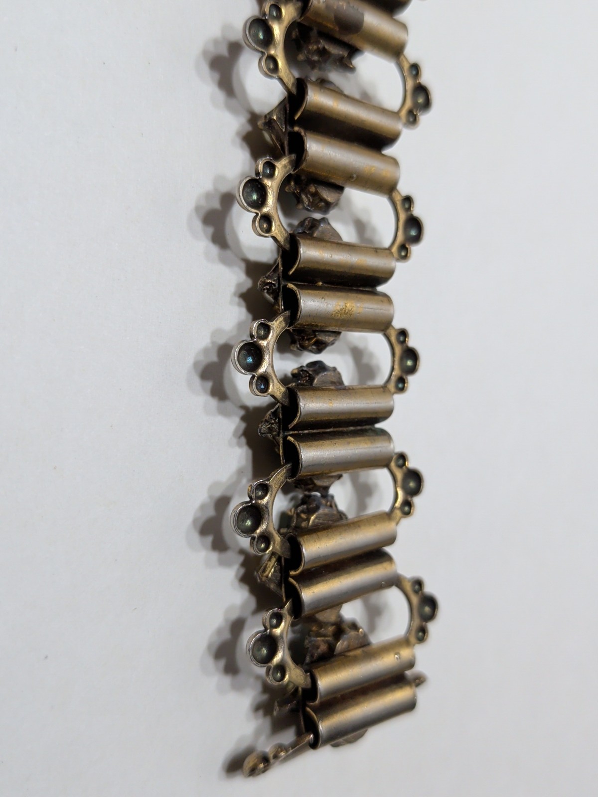 ✨VINTAGE✨ 1950s 8″ Bracelet Blue Stones Small Pearls Gold Tone Filigree Copper?