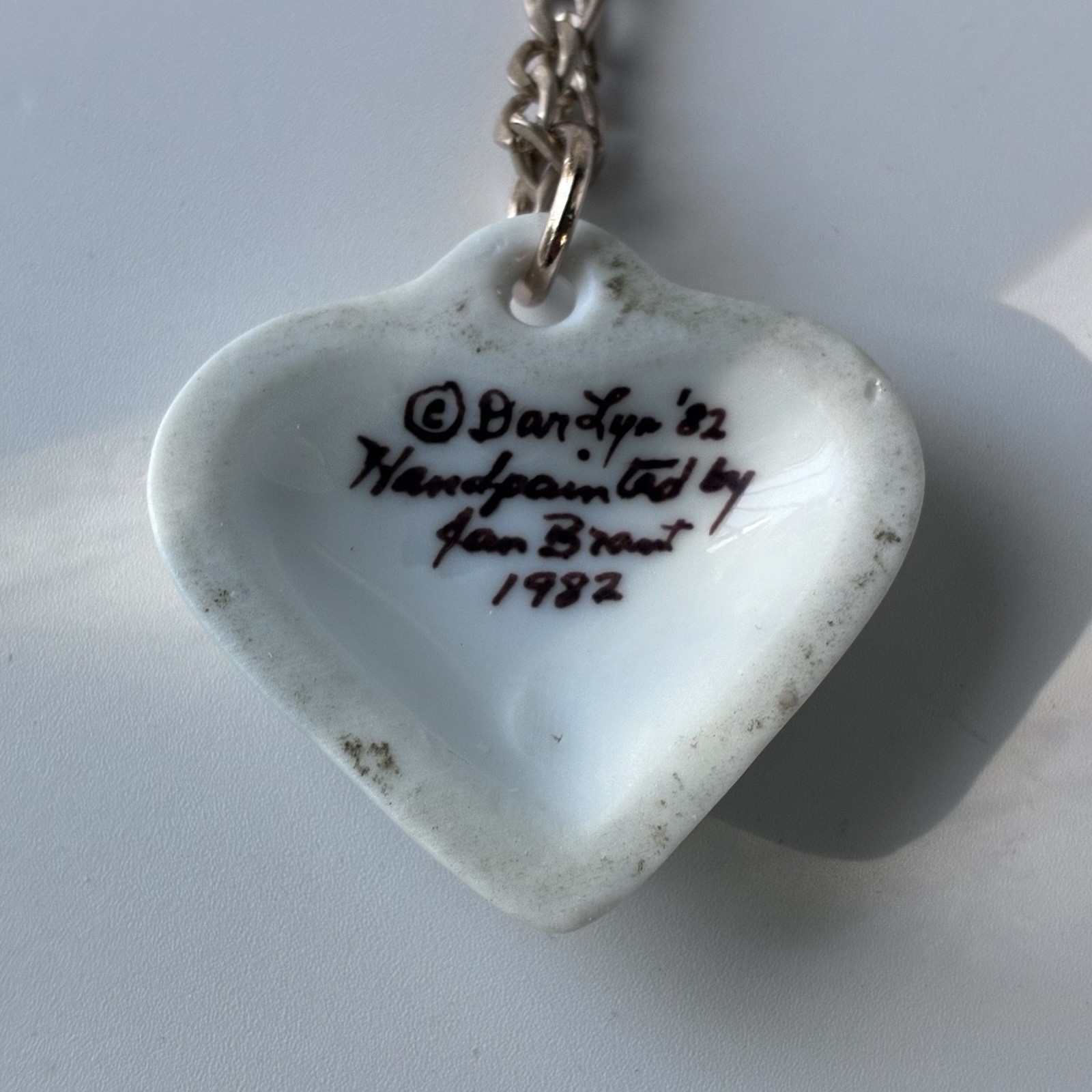Vintage Ceramic Porcelain Heart Pendant Necklace Floral Cottage Hand Painted 80s