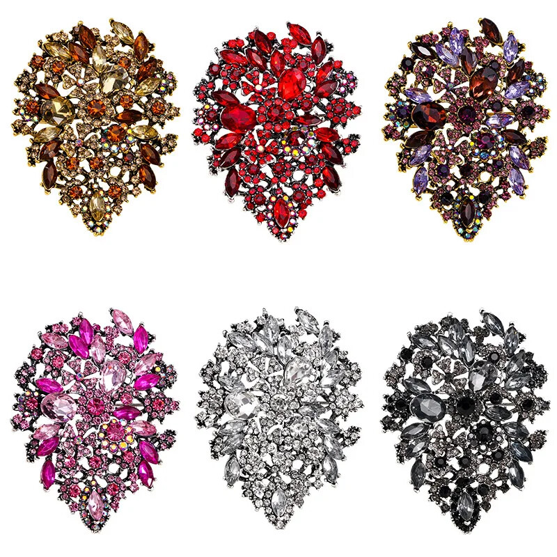 Luxury Exaggerated Full Crystal Flower Brooches Badges Fashion Accessories