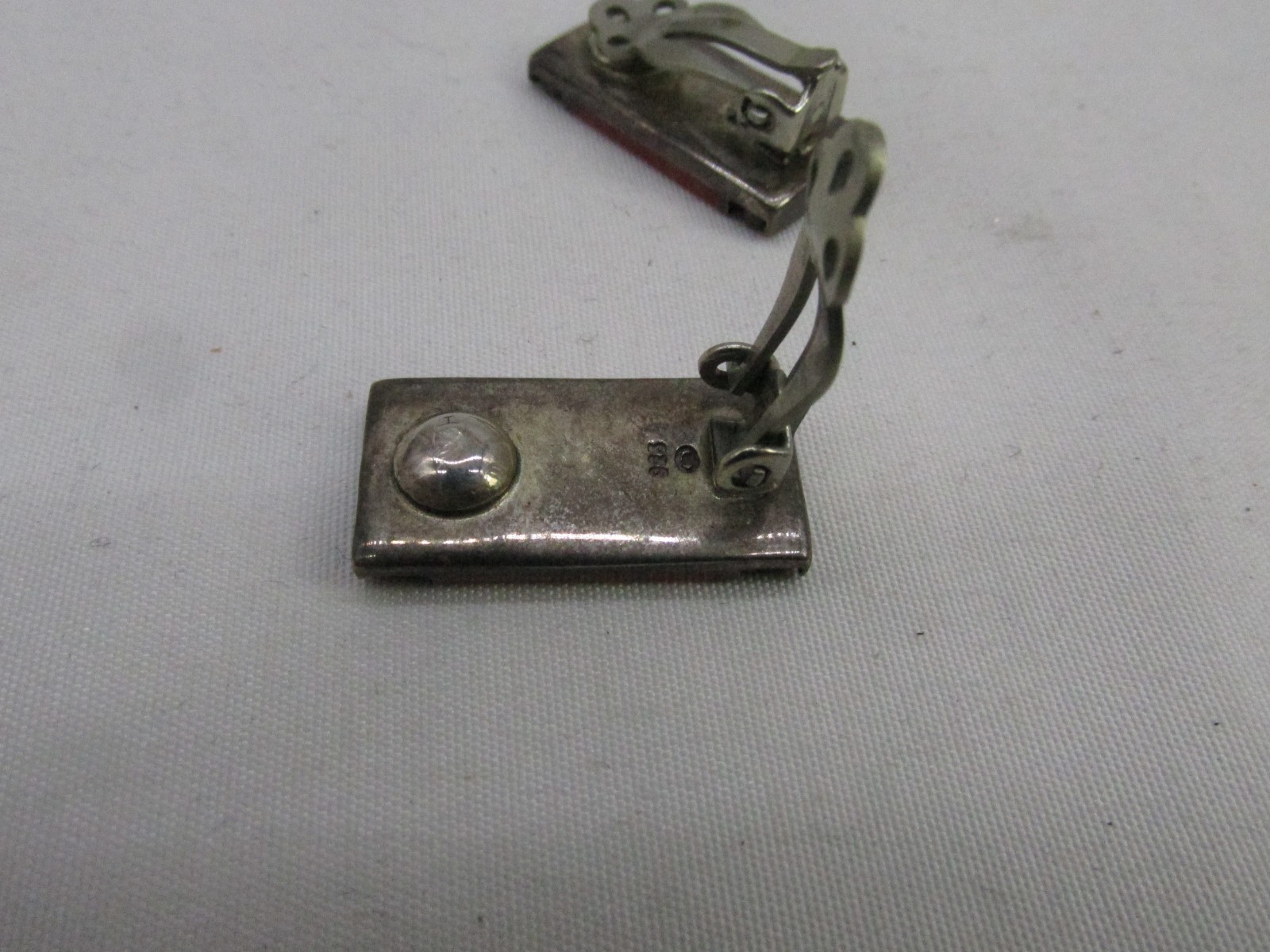 Vintage Sterling Silver Spiney Oyster Rectangle Shaped Clip On Earrings #224