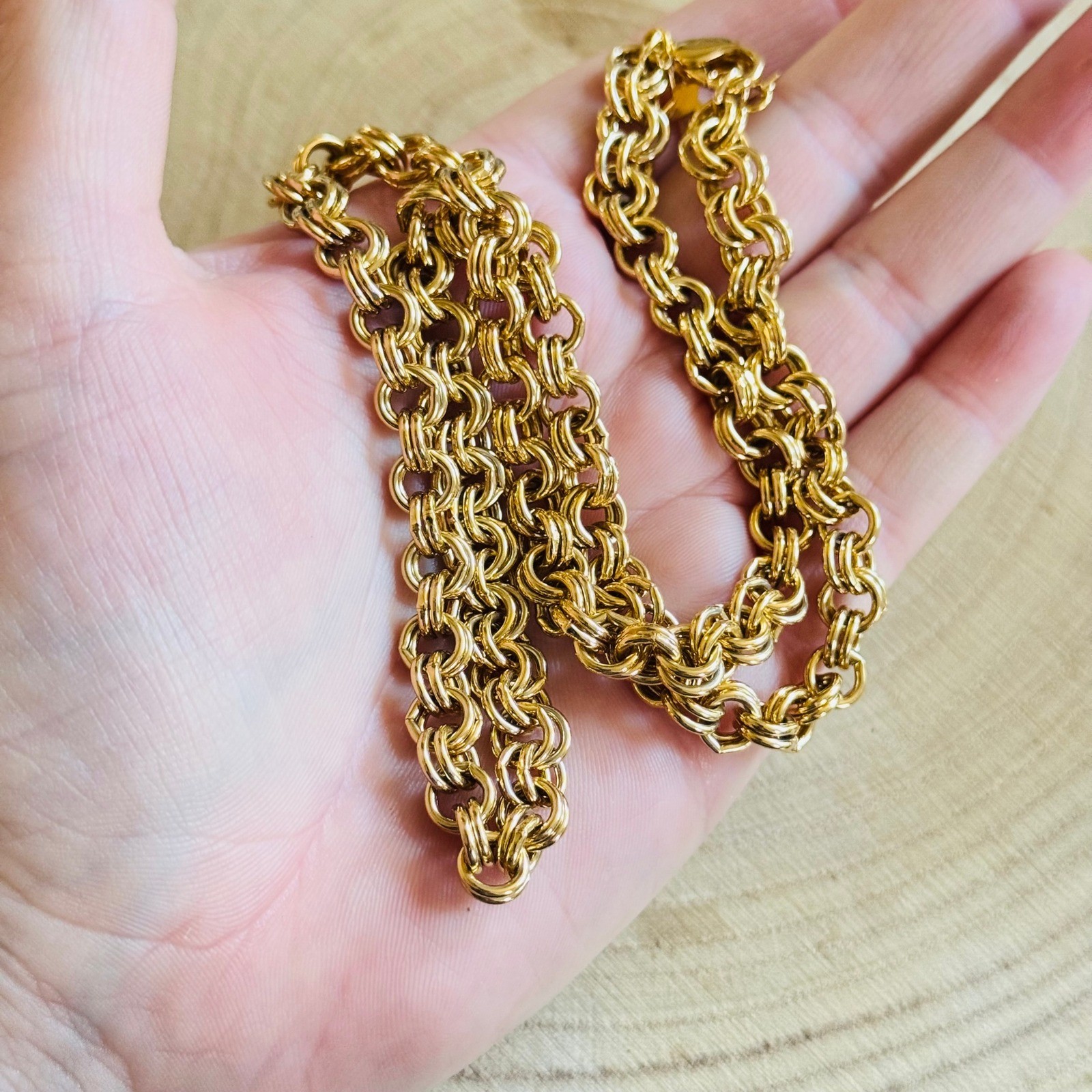 VTG Kirks folly Charm Starter Rolo Chain necklace Gold Plated Interlocking 22″
