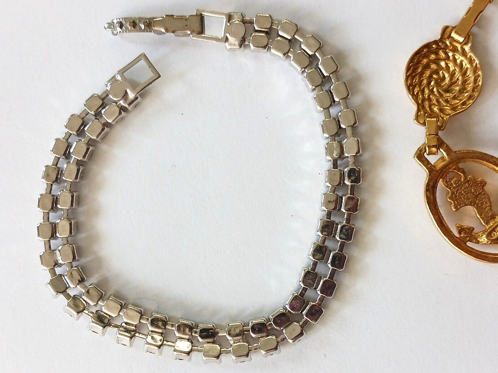 Vintage bracelets. box clasp. safety chain lock, Anchors, stones, rhinestones. 4