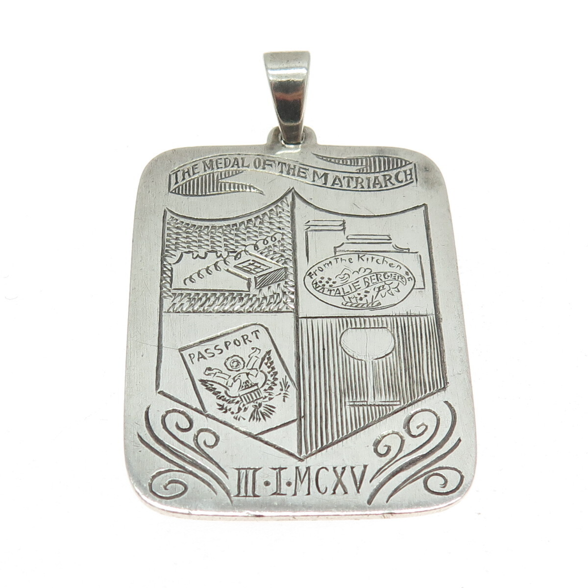 925 Sterling Silver Antique 1915 “The Medal of The Matriarch” Engraved Pendant