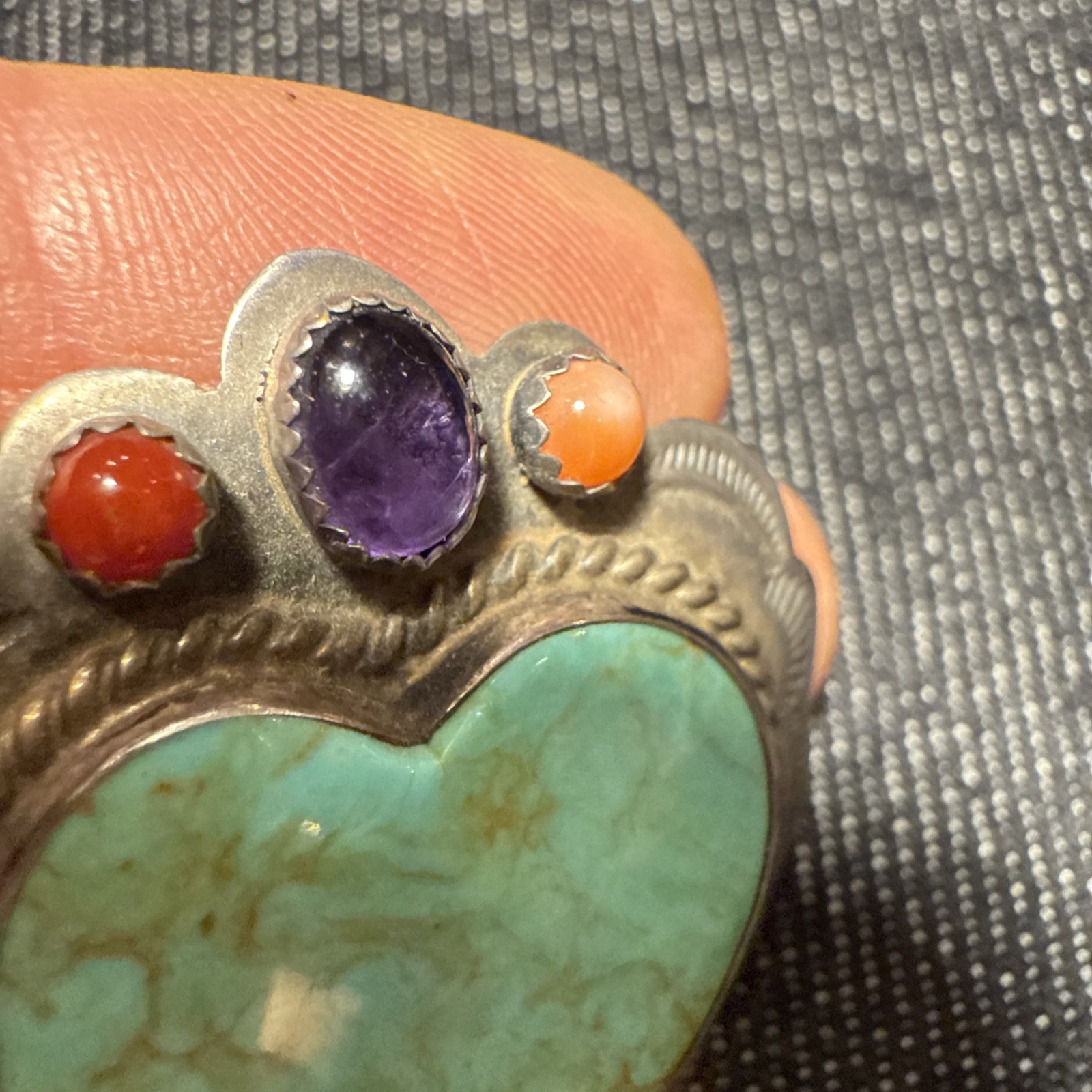 CM Gems Sterling Silver Turquoise Heart Removable Bail Pendant Brooch Spiny