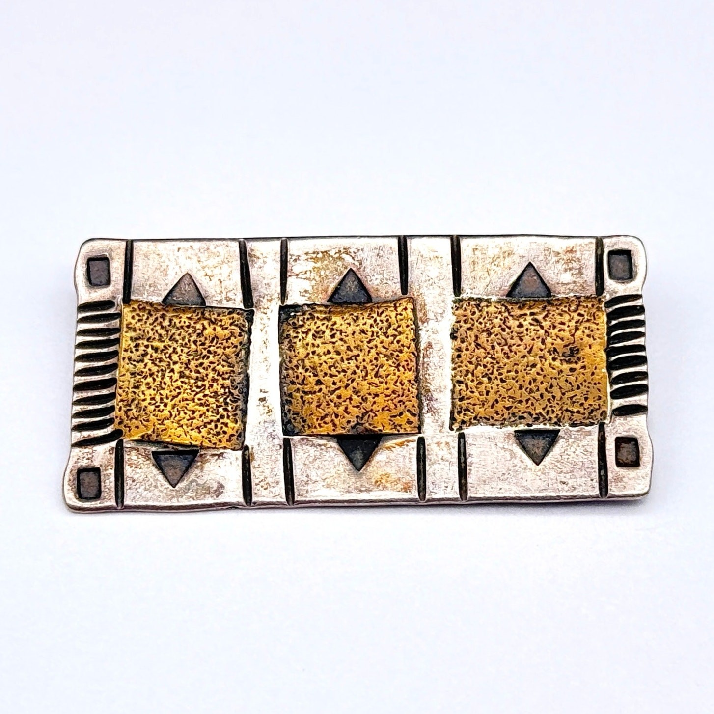 Vintage Modernist A K Edgar Mixed Metal Sterling Silver Pin Brooch