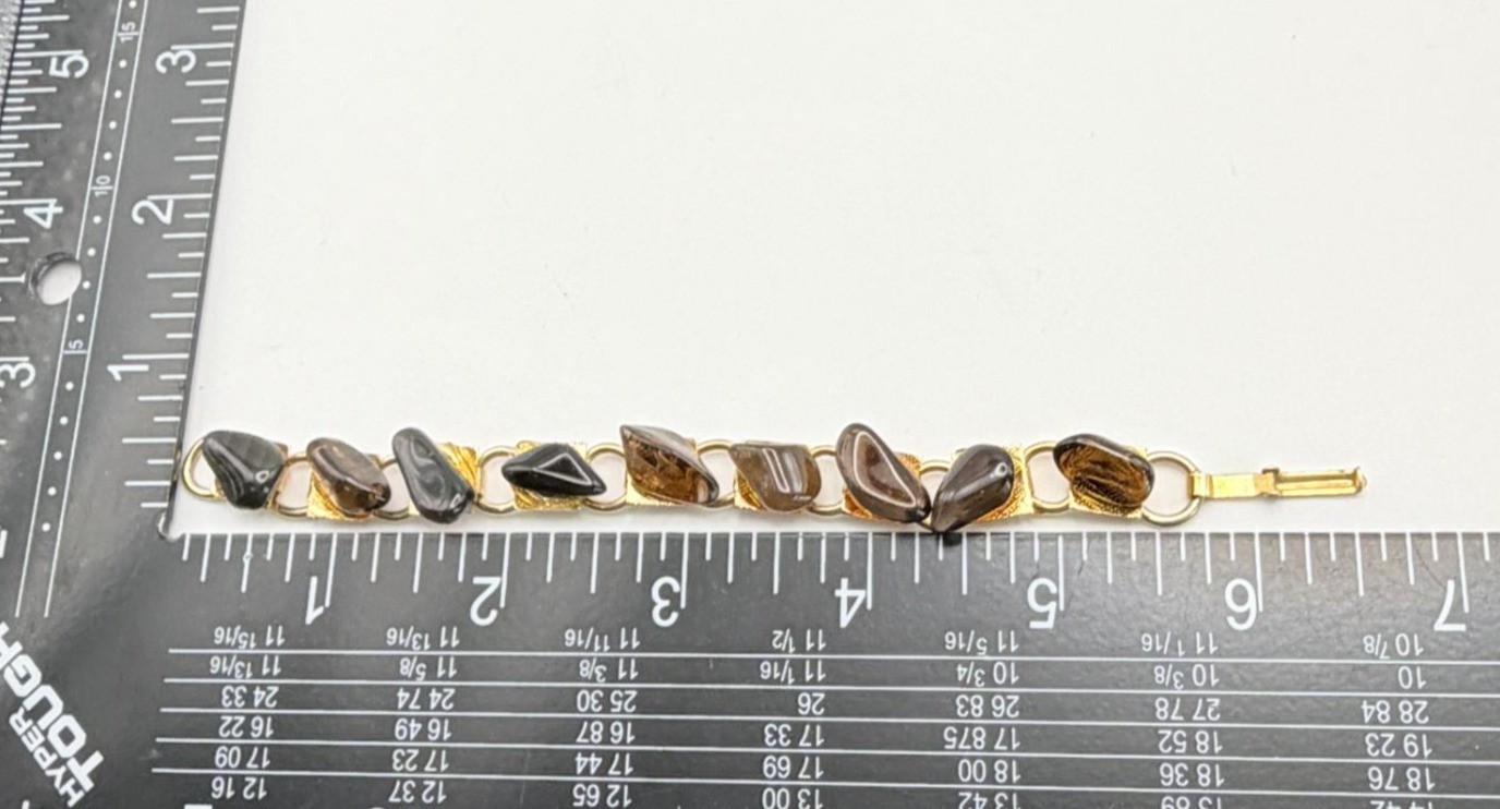 Vintage Gold Tone Chain Bracelet with Brown Stone Accents Boho Nature Retro