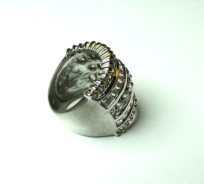 VINTAGE WOMENS W/ STONES 925 STERLING SILVER RP RING SIZE 7 & TOP 18MM WIDE