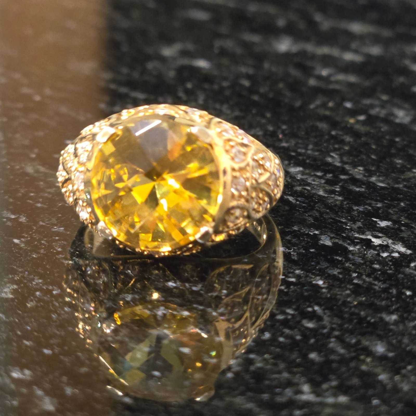 Vintage Citrine Cocktail Ring 925 Sterling Silver Vermeil Gold Tone Statement