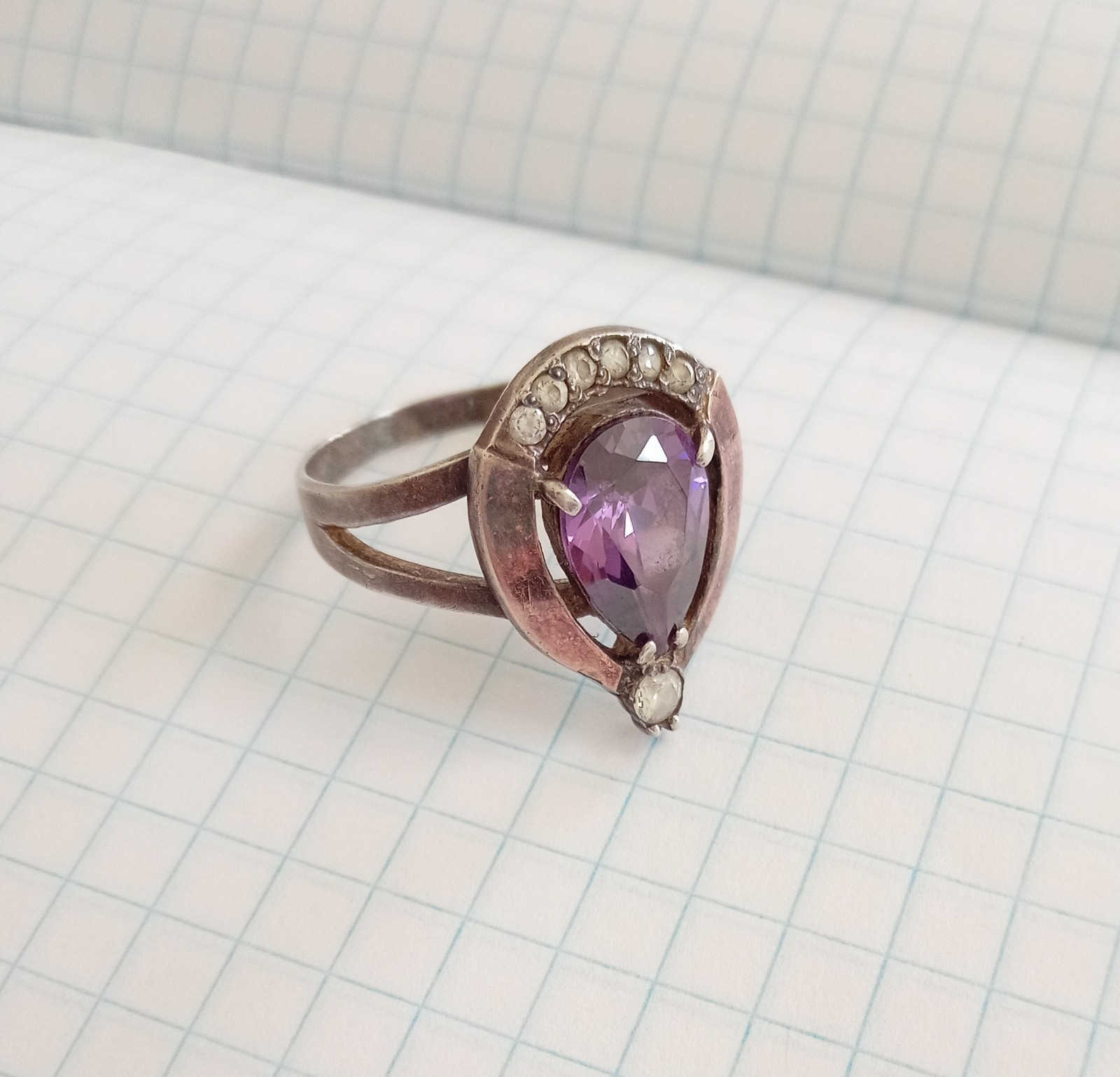 Vintage Ring Purple stone Sterling Silver 925 gold 375 test Women Jewelry siz 11