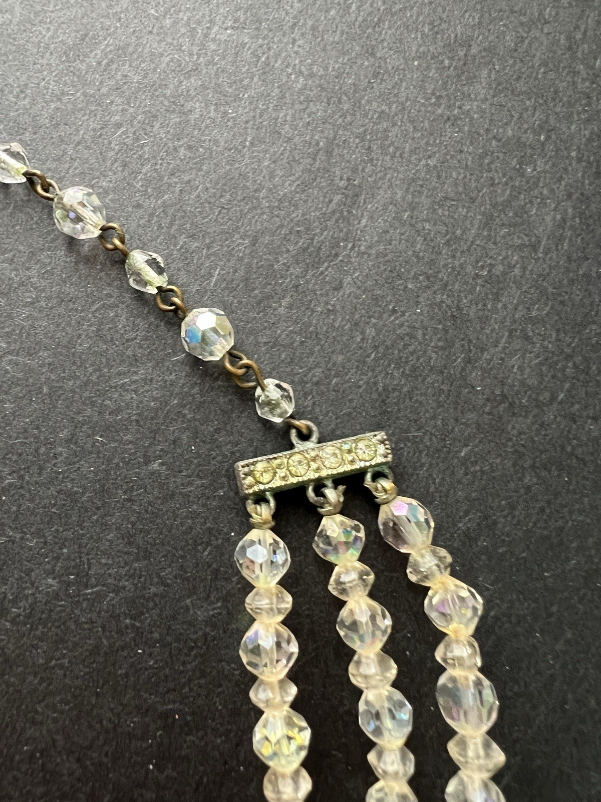 Vintage 3 Strand AB Aurora Borealis Crystal Glass Faceted Bead Necklace Crafts