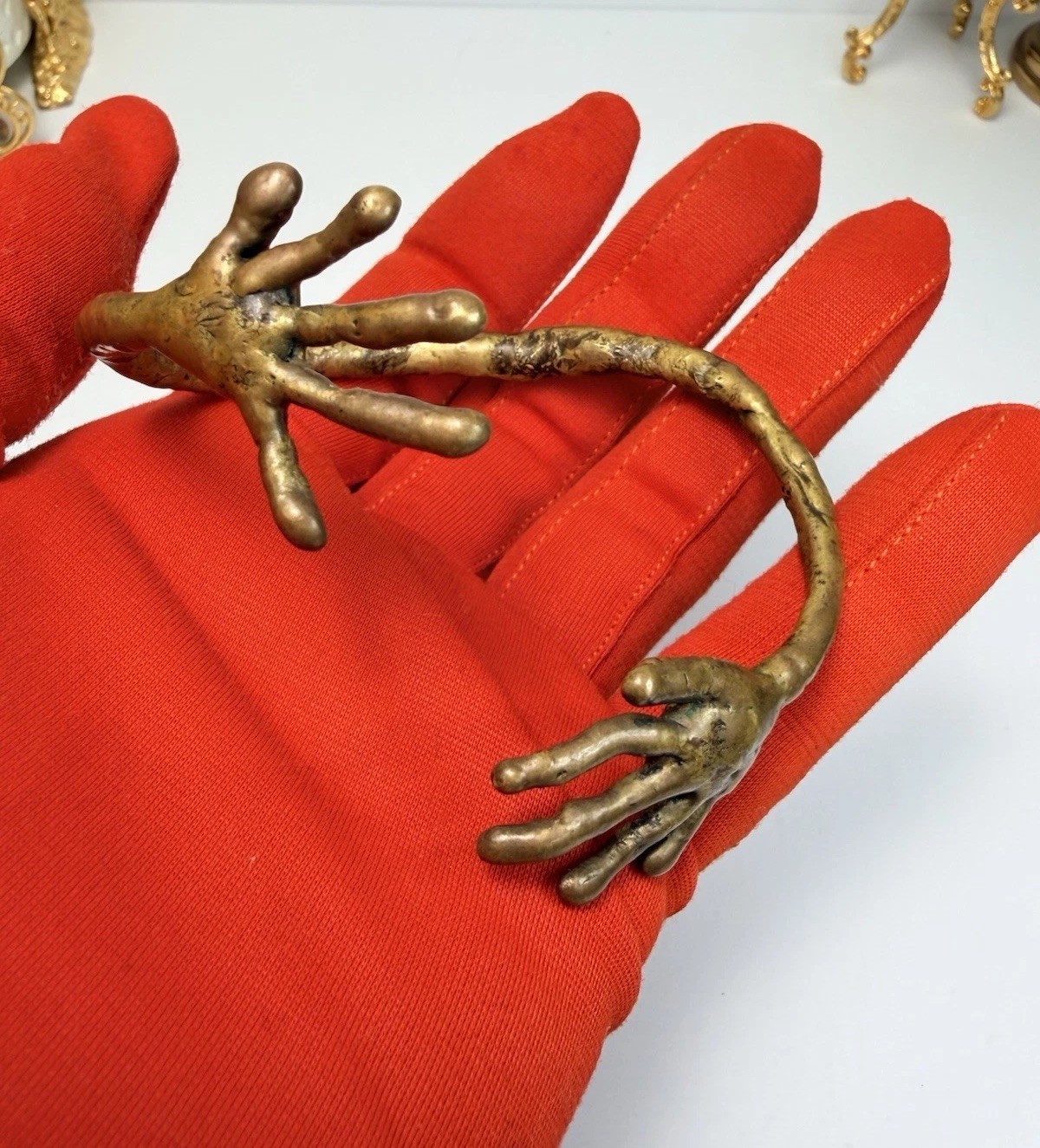 Vintage Brutalist Bronze Hand Cuff Bracelet Sculptural Modernist Artist Piece