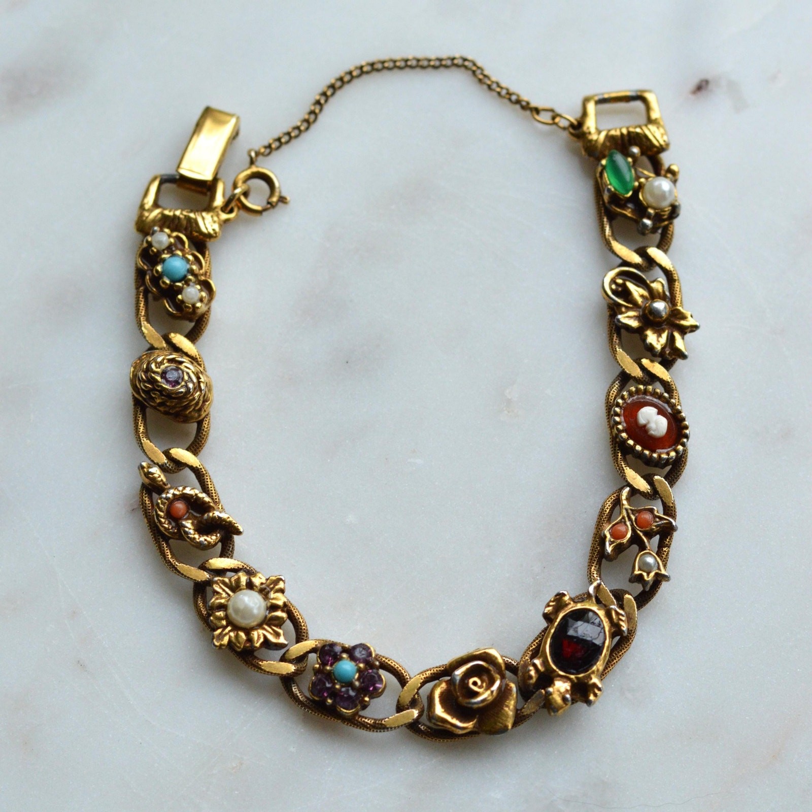 Vintage Signed Goldette N.Y. Victorian Revival Slide Bracelet
