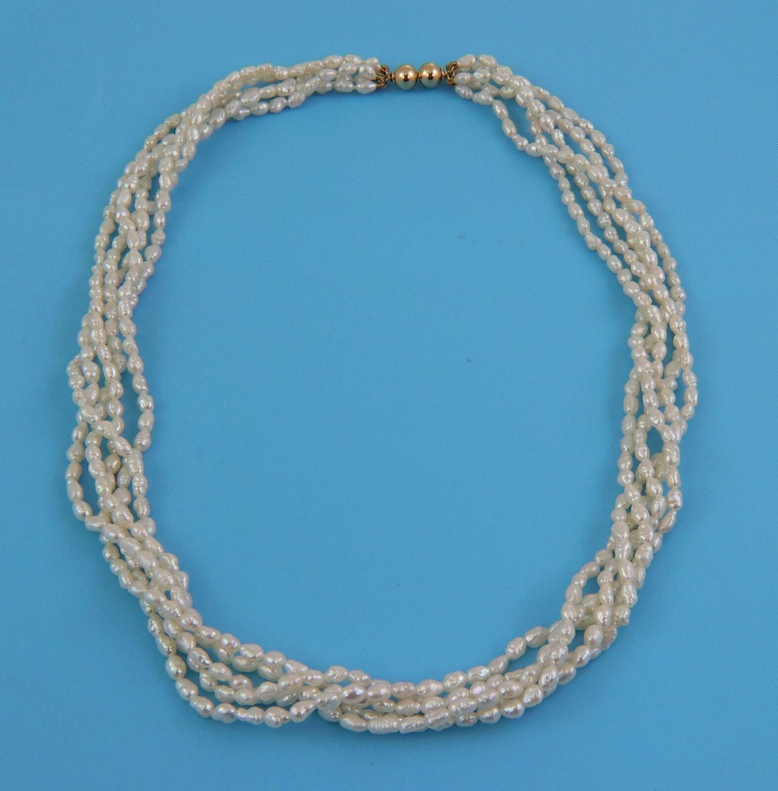 Mikimoto 18k Yellow Gold Five Strand Rice Pearls Necklace