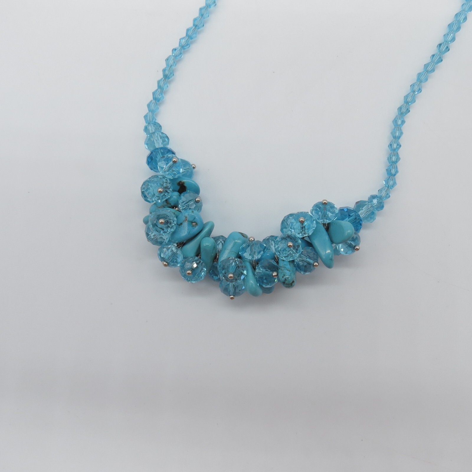Vintage Blue Faceted Beaded Necklace Dyed Howlite Beads Boho 18″