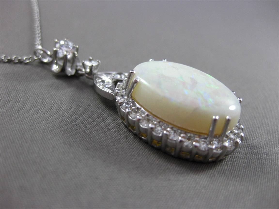 ANTIQUE MASSIVE 10.19CT DIAMOND & OPAL 14KT WHITE GOLD PENDANT E/F VS VVS #24009