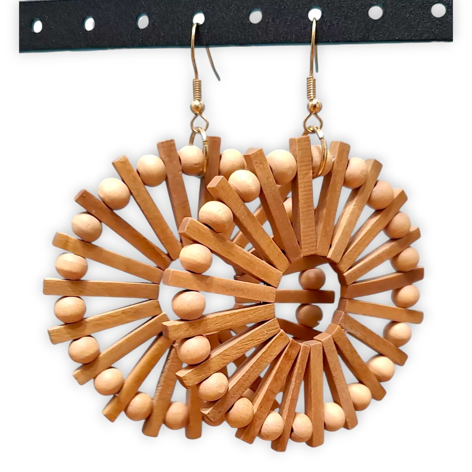 VTG Chunky Boho Natural Wooden Round Earthy Extra Large Statement Earrings 2.5″