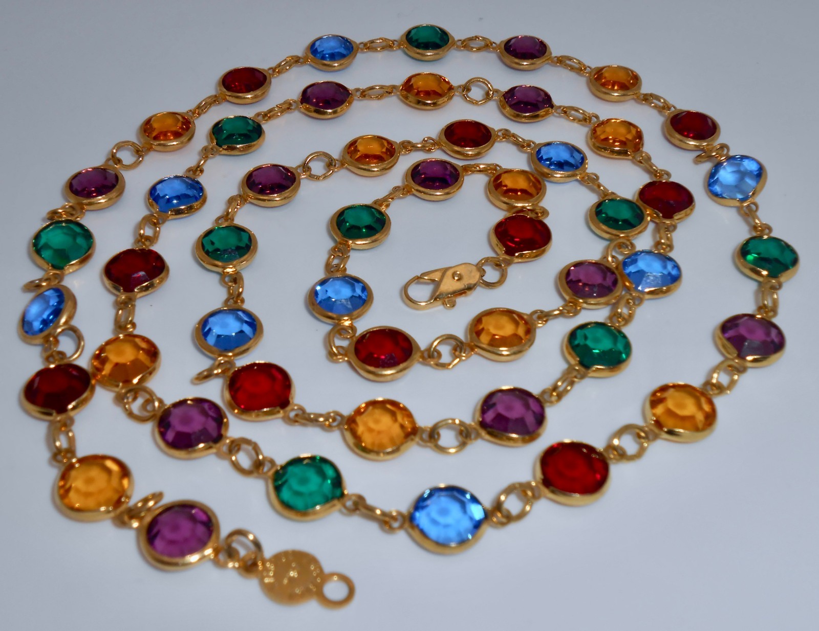 Vintage Austrian Crystal USA Multicolor Crystal Bezel Necklace 35″ Long N37