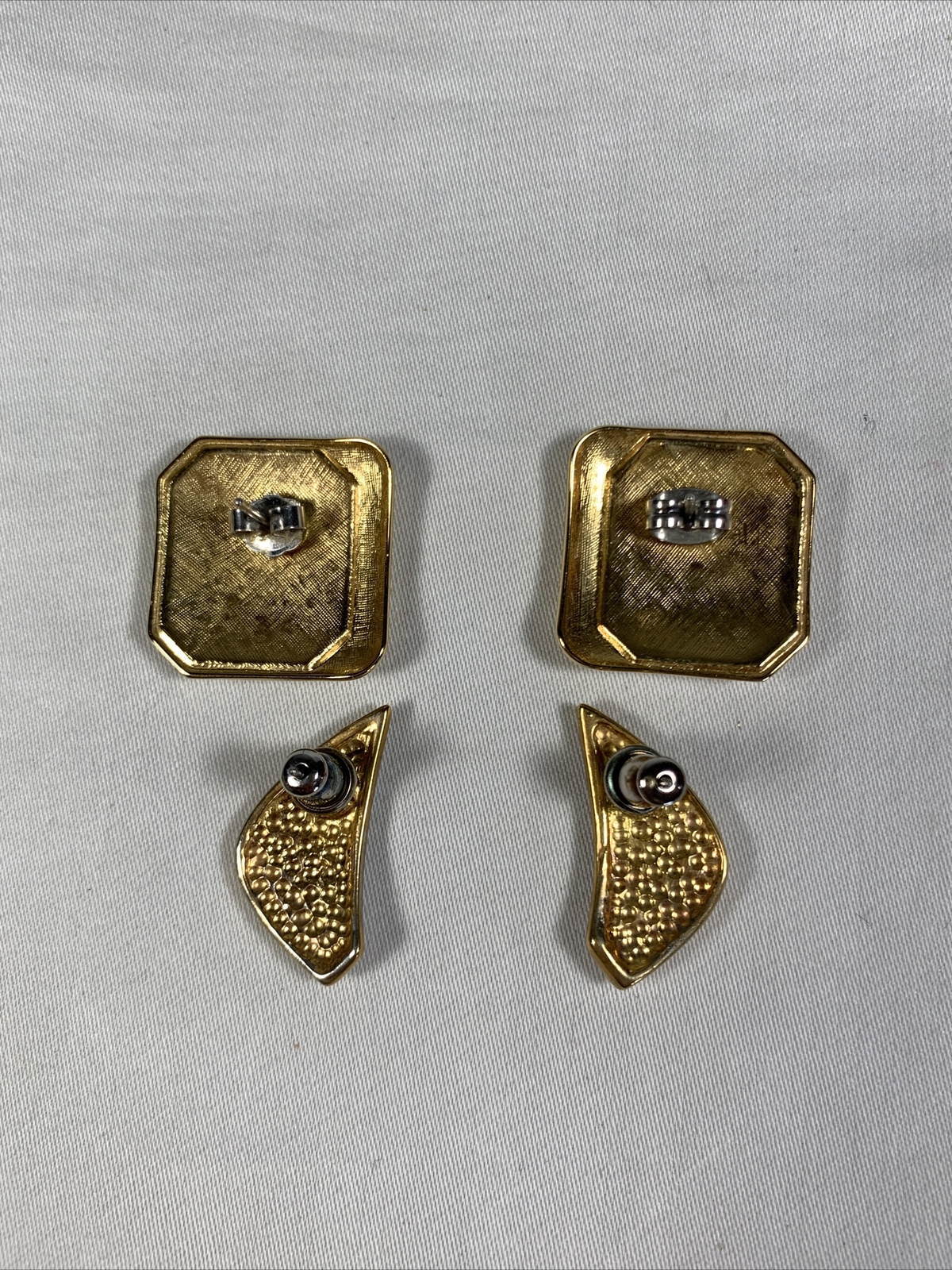 VTG Ivory Color and Gold Tone Square And Half Moon 2 Pairs Earrings