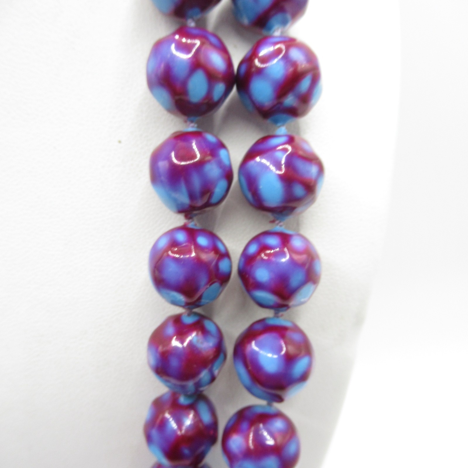 Purple and Blue Plastic Beaded Necklace Vintage Double Strand MCM