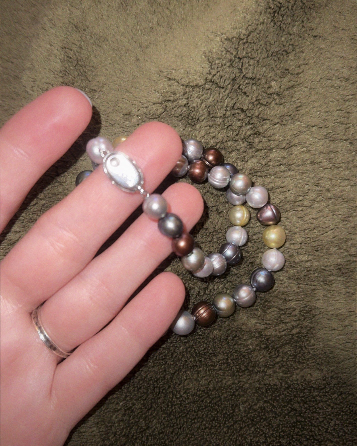 Honora Vintage Sterling Silver Clasped Multicolor 9.5mm Pearl Necklace 16.5 in