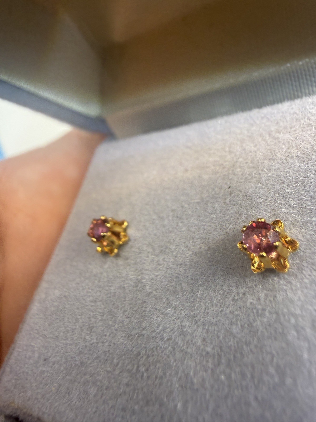 Vintage Estate Pink Sapphire Ruby Gold Tone Studs