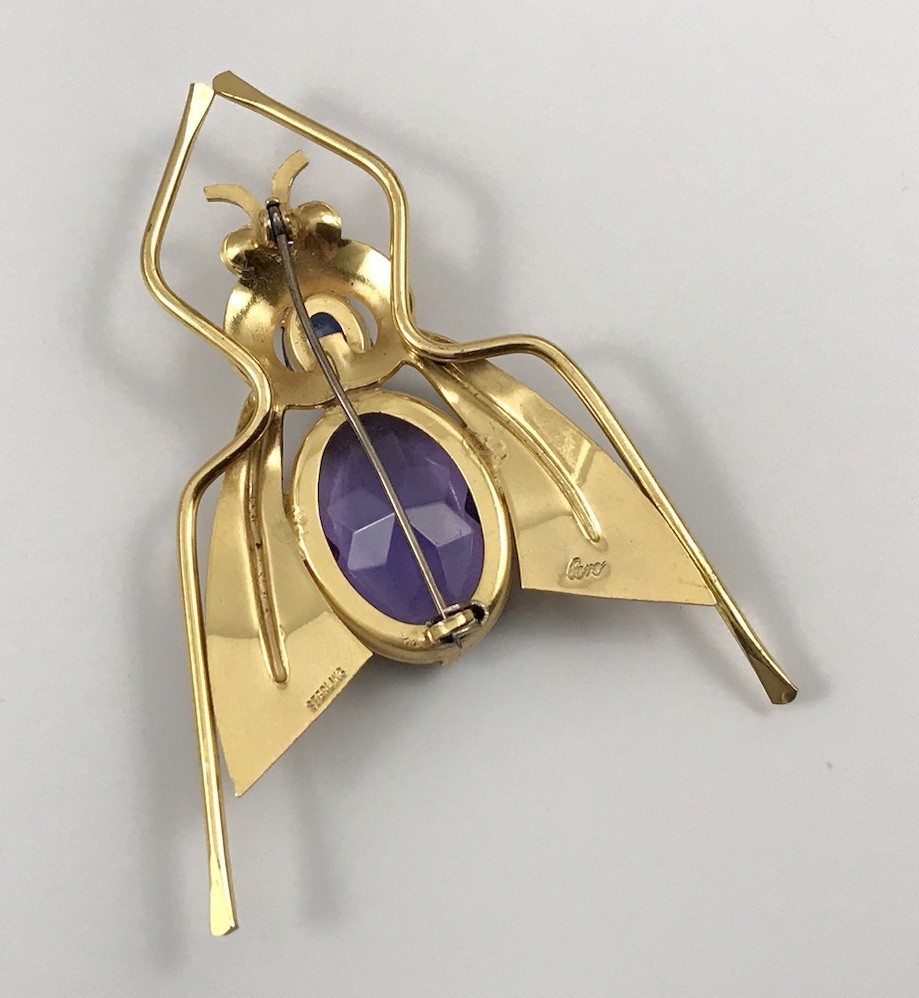 VTG Coro Sterling Silver Purple & Blue Crystals Enamel Fly Insect Brooch Pin #46