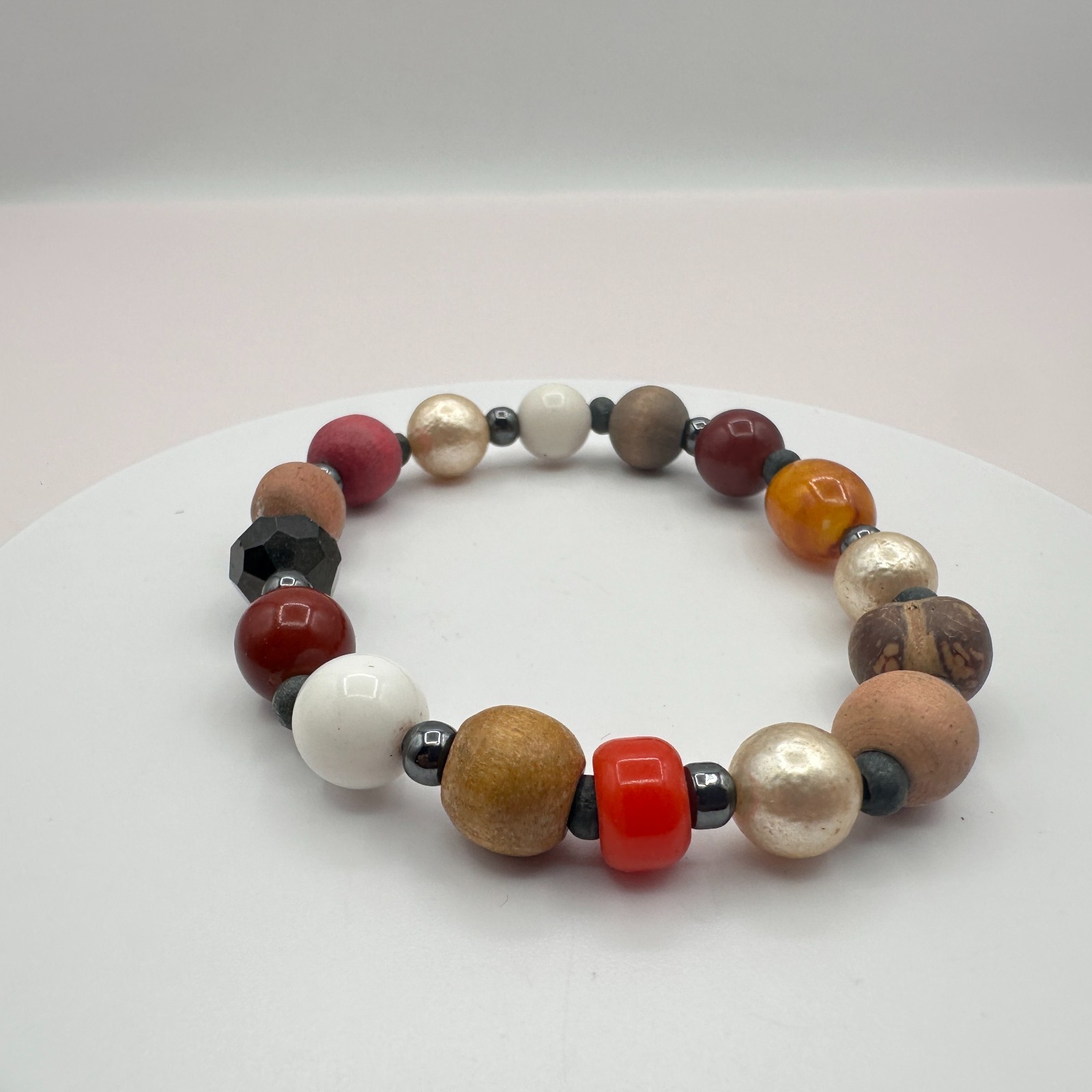 Vintage 90s Earth Tone Bead Stretch Bracelet Boho Classic Fashion Jewelry Boho