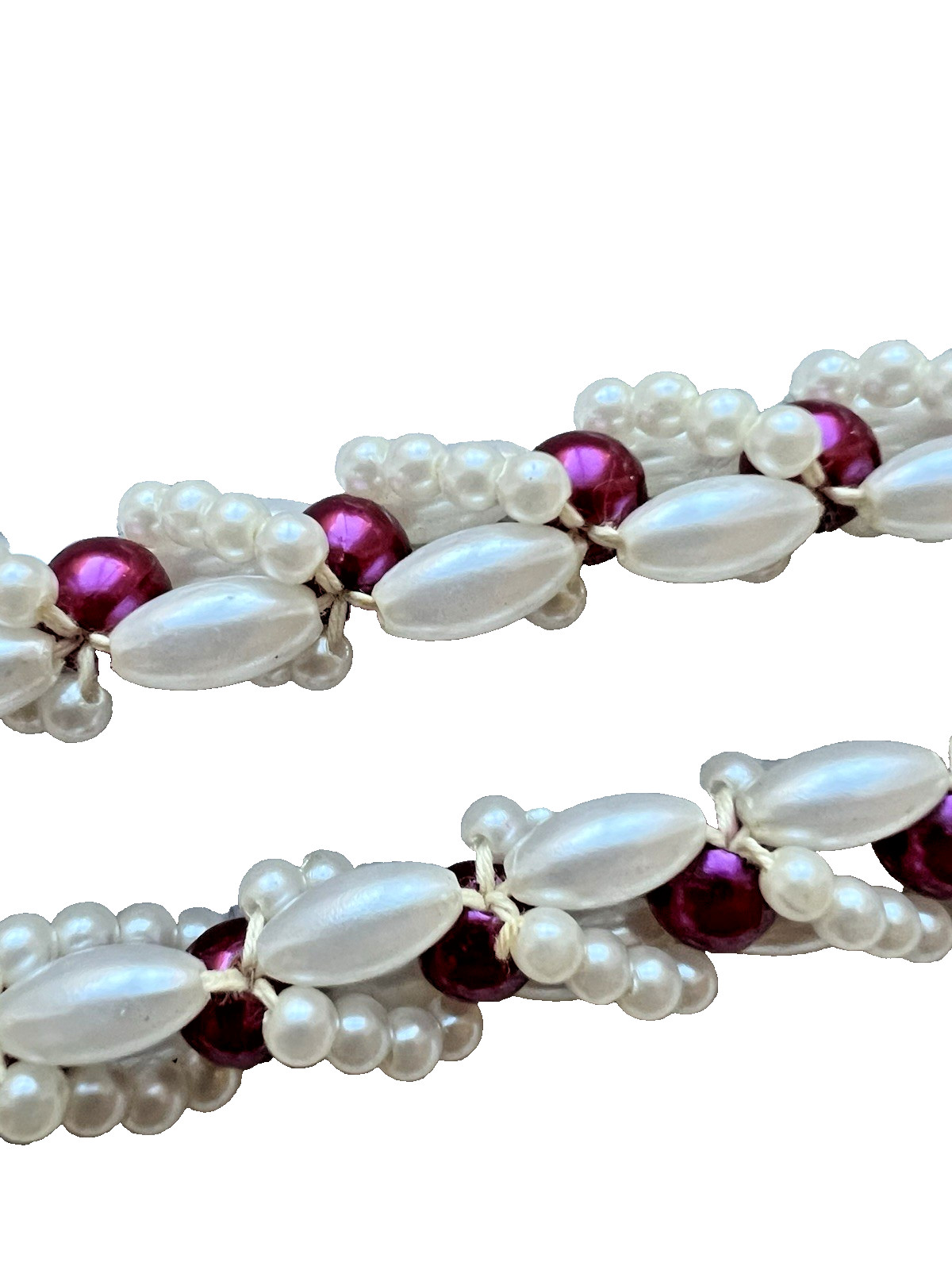 Vintage Jewelry Lot Necklace Purple Pink White Woven Beads Rope Faux Pearl 1
