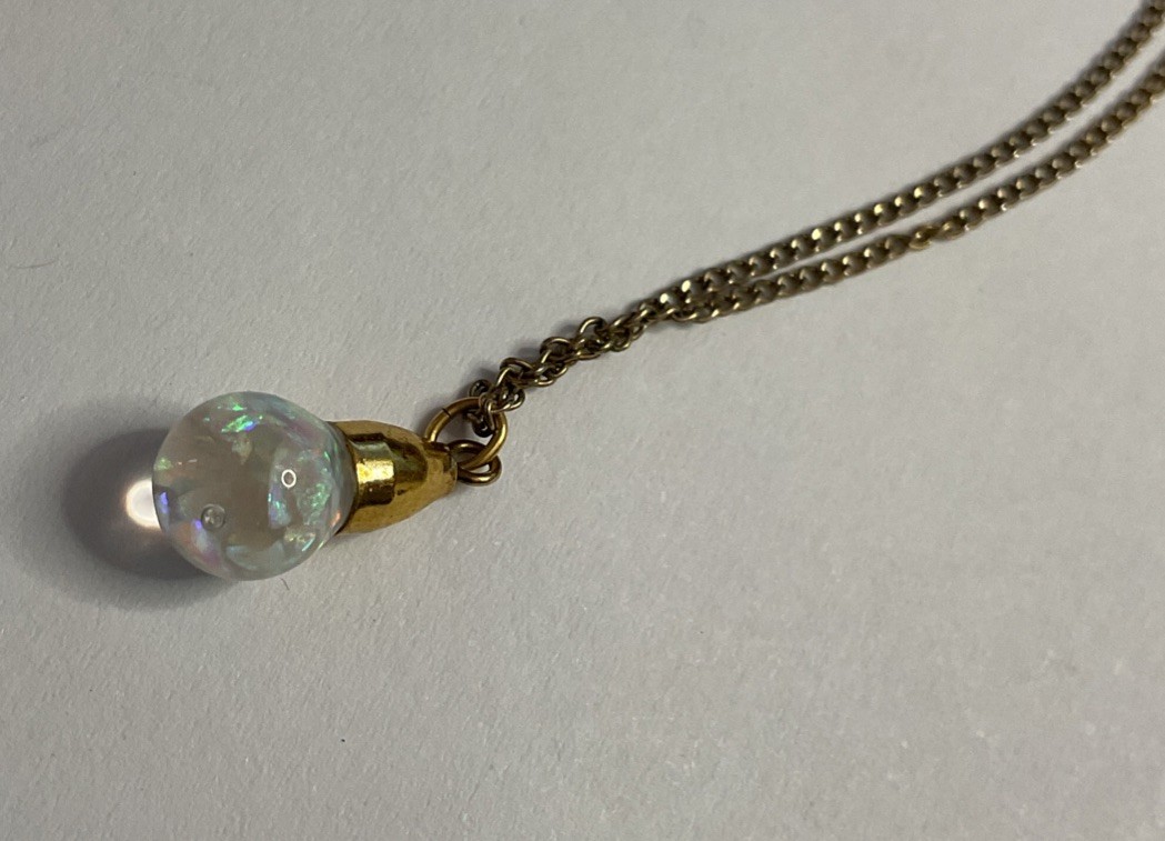 Vintage Floating Opal Pendant w/Gold, On Chain Necklace 15″