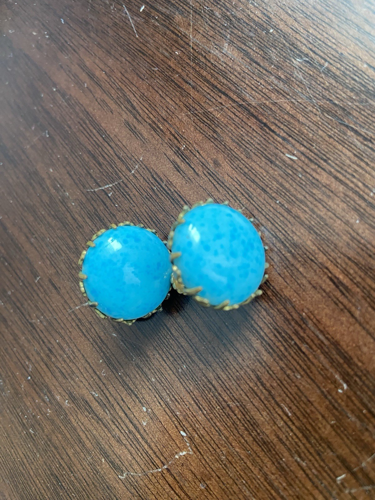 Vintage Miriam Haskell Blue Glass Gold Tone Screw Back Earrings
