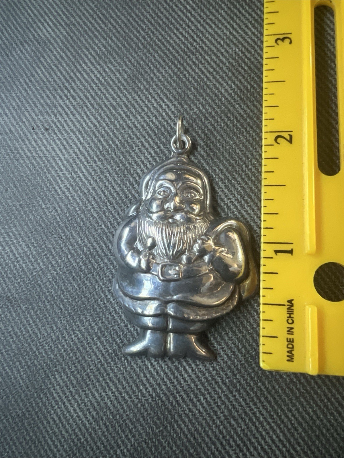 Vintage Jolly Santa Clause Christmas Sterling SIlver NF 925 Pendant Very Light