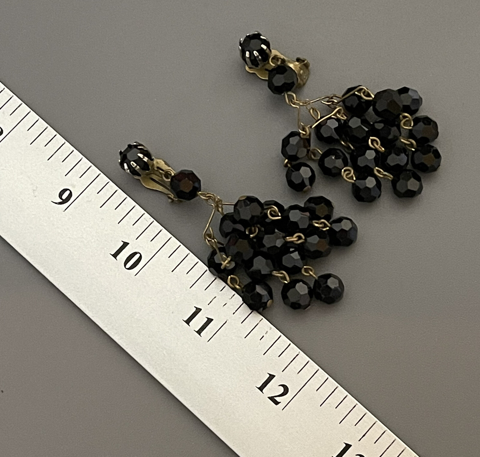 Vintage Faceted Jet Black Glass Bead Necklace West Germany – Clip On Earrings