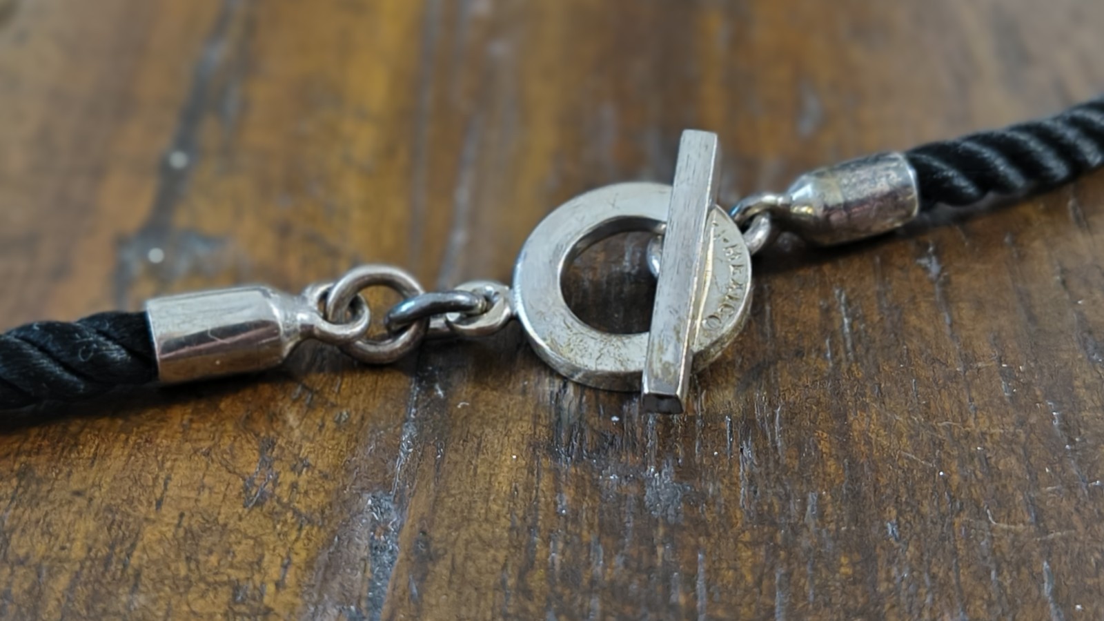 Vintage ATI Mexico 925 Toggle Lock On Black Cord Necklace 23.5″ Long