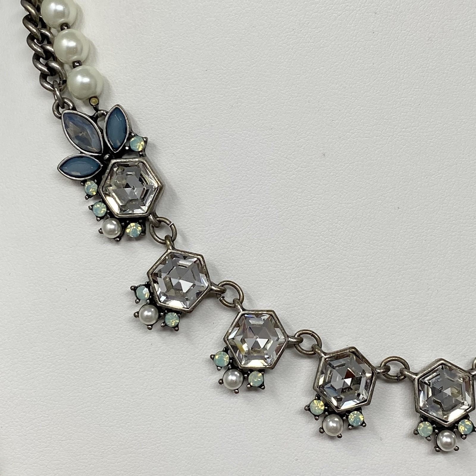 Loft Necklace Chunky Fringe Layered Multistrand Imitation Pearl Chain Collar 20″
