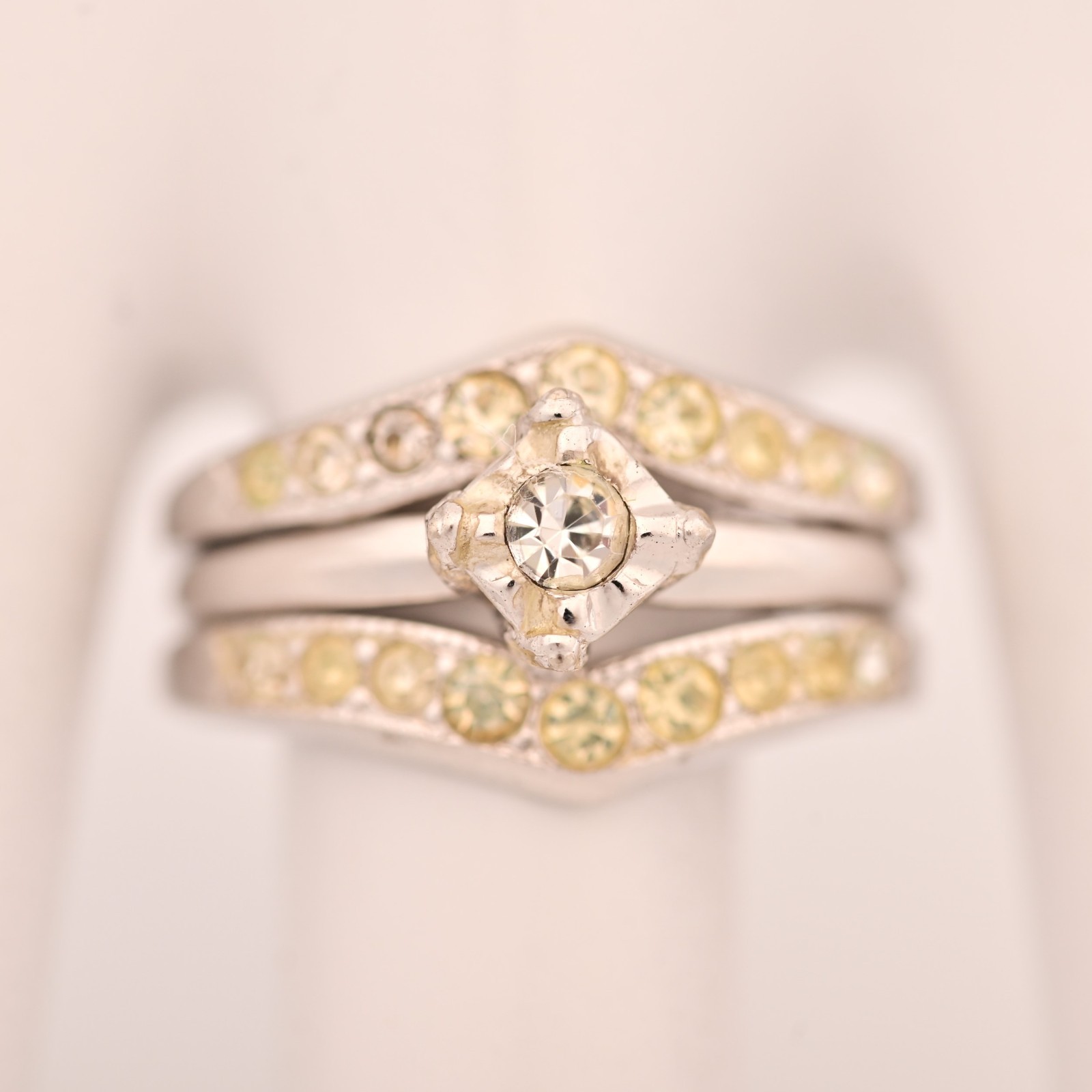 Original Vintage Designer Sterling Silver Moissanite Gemstone Estate Double Ring
