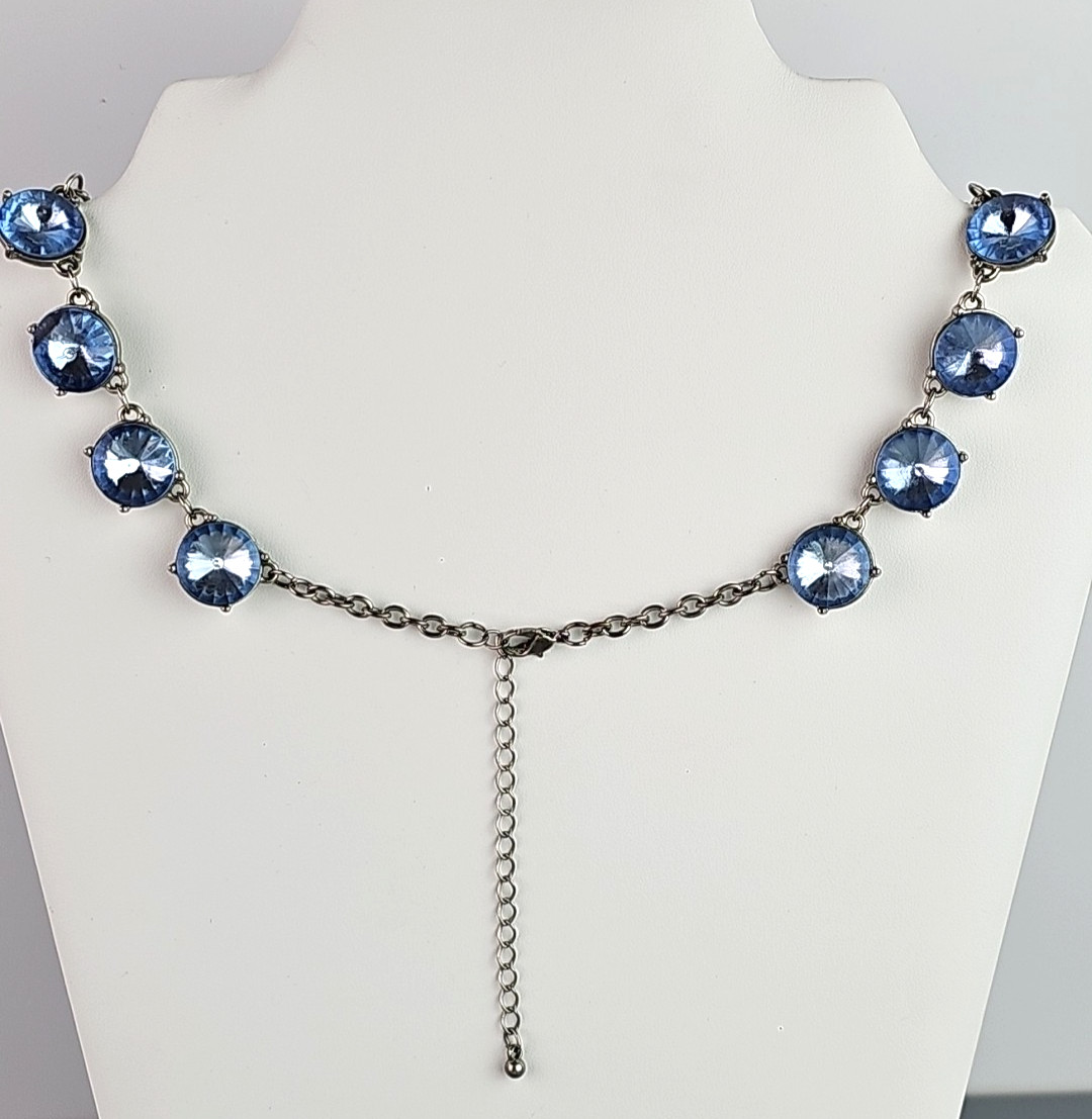 Vintage Light Blue Necklace Faceted Prong Acrylic Stone Silver Tone 20 inch Read