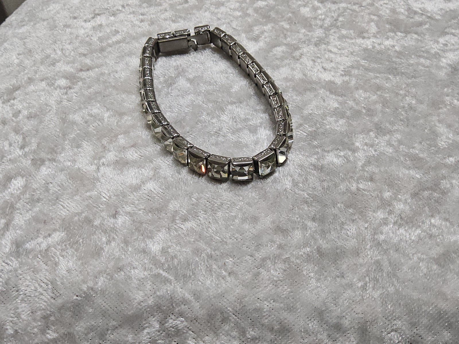 Vintage H&SO Sterling Silver White Glass Paste Rhinestone Tennis Bracelet 7.25In