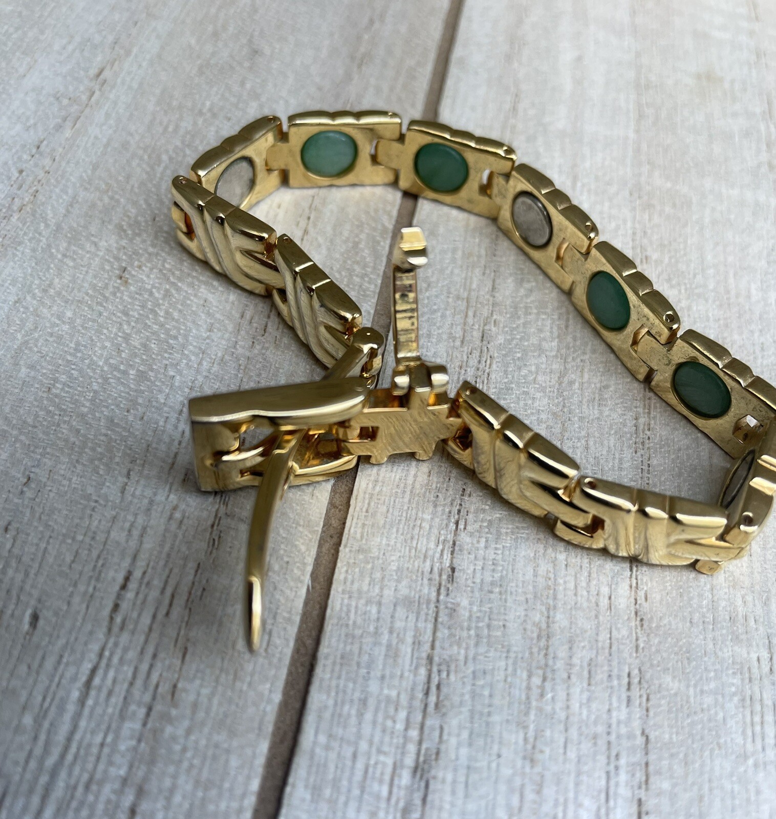 Vintage Bracelet Belt Buckle Gold Tone Link Adjustable Closure Magnetic Jewelry