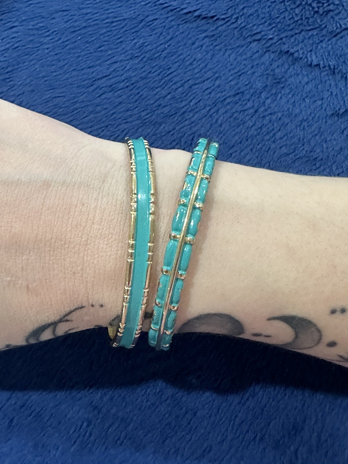 Vintage Trifari Set Of Gold Tone Blue/Turquoise Enamel 8” Bracelet, 44g