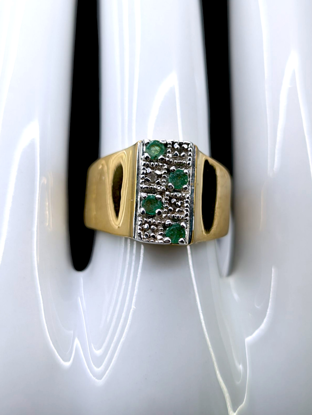 1900s Antique Inspired Earth Mined Genuine Emerald and Diamond Double Row 14k Go