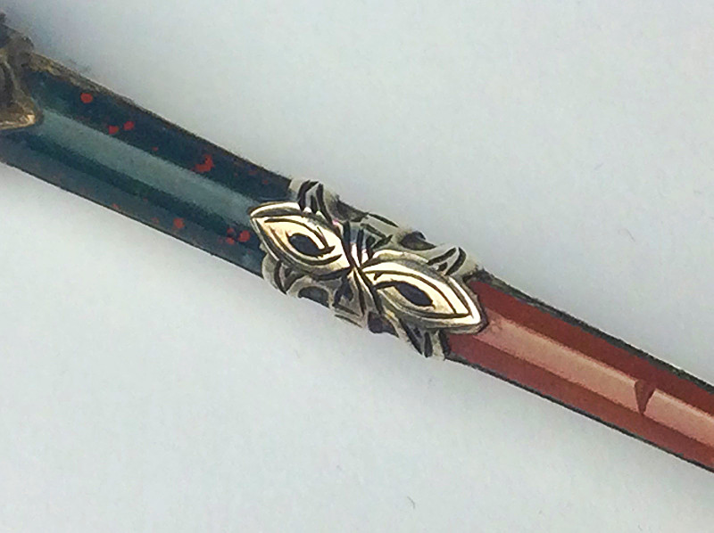Antique Victorian Scottish agate , bloodstone & Sterling Silver sword brooch