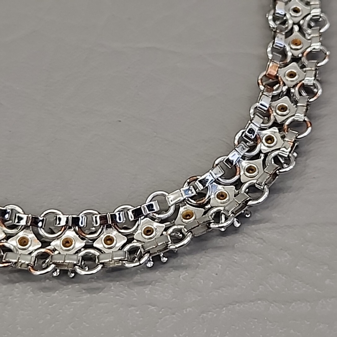 Vintage Rhinestone Necklace Flower Blue AB Glass Round Silver Tone 17.5 in