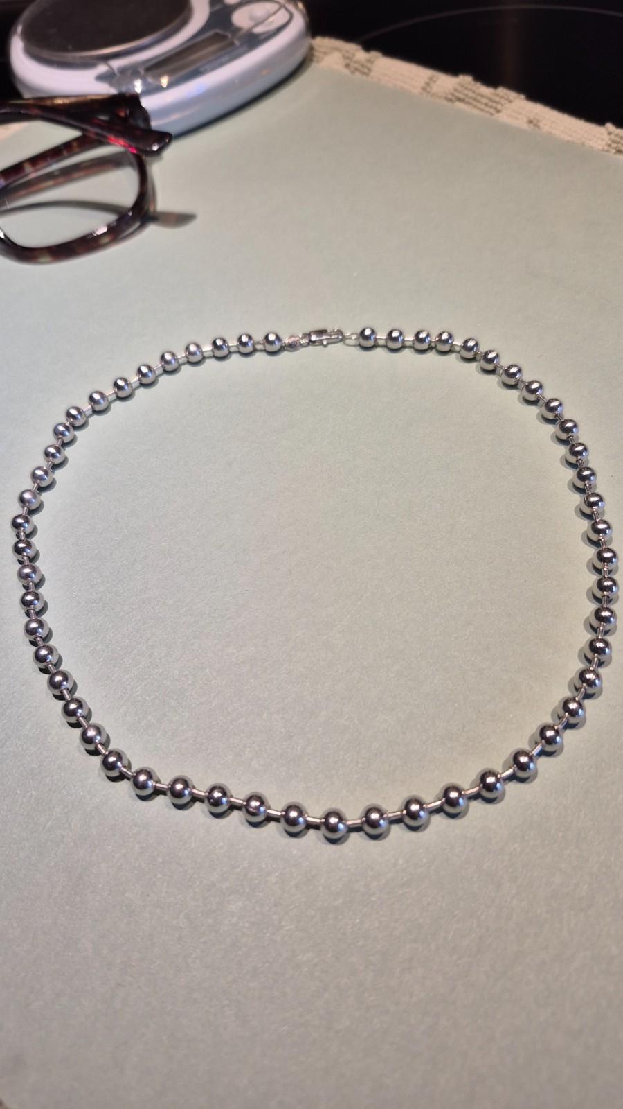 Older Sterling Silver 5mm Ball Bead Chain Necklace or Choker 16″ – 22.2gms